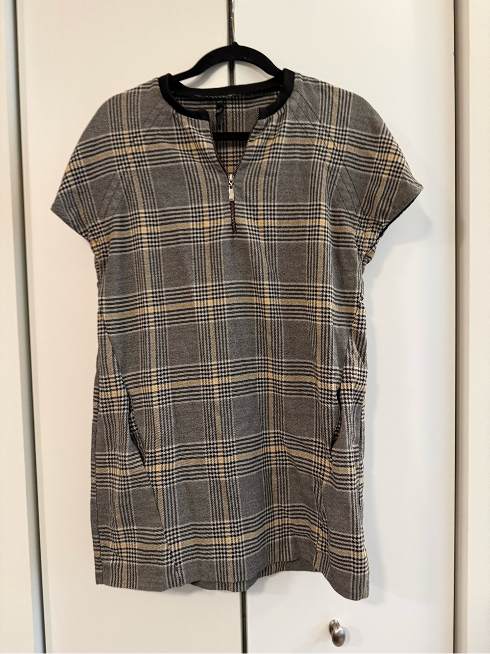 Zara Gray Plaid Mini Dress with Black Trim